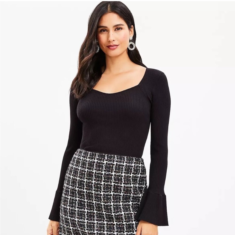 EUC LOFT Women's Black Ribbed Top